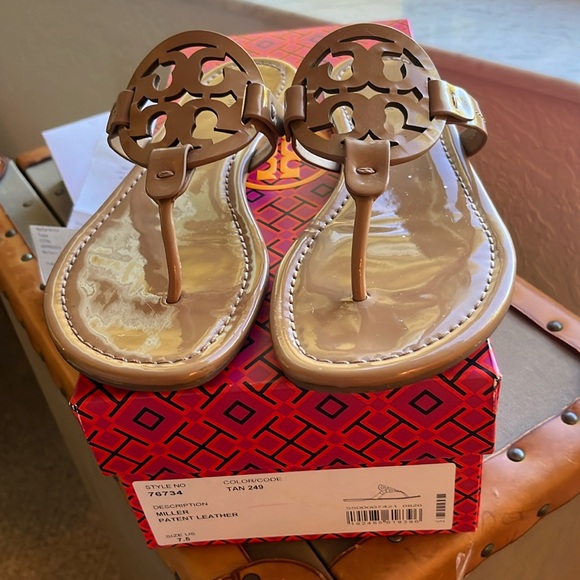 Tory Burch Shoes - Iconic Tory Burch Miller Sandals TAN Patent Leather